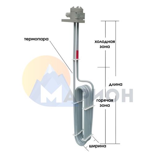 ТЭН фторопластовый, PTFE оболочка, модель HXO, 3000Вт, 220В, 585мм