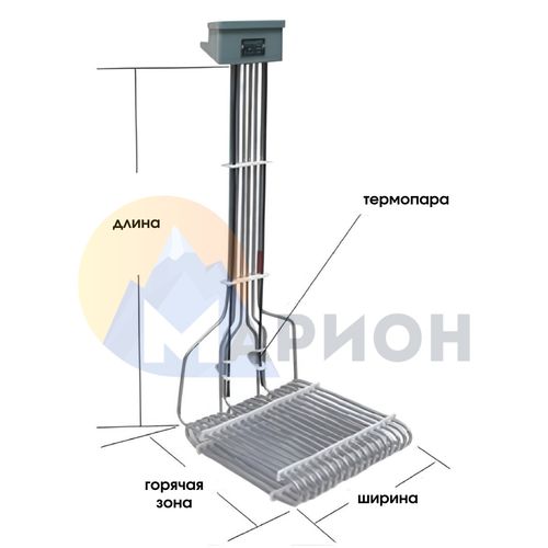 ТЭН фторопластовый, PTFE оболочка, модель 3HXOL, 6000Вт, 220В, 460мм